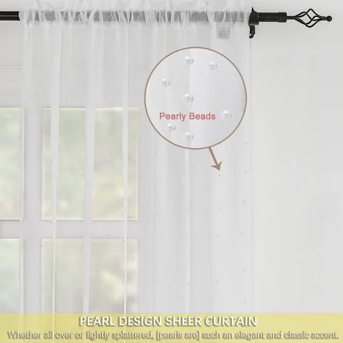 Miniatura 6 de Cortinas traslúcidas blancas de gasa con perlas blancas, paneles de tratamiento de ventanas, hermosas cortinas de gasa elegantes para sala de estar