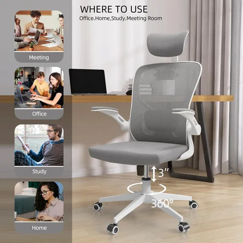 Miniatura 5 de Silla de Oficina Ergonómica para Escritorio, Silla de Oficina de Malla de 350 LBS con Soporte Lumbar, Cómoda Silla de Escritorio con Ruedas, Silla