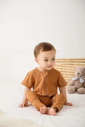 Miniatura 6 de BeiVSlley Paquete de 2 mamelucos de verano de manga corta para bebé, de algodón, con cremallera frontal, ropa para bebés y niños pequeños