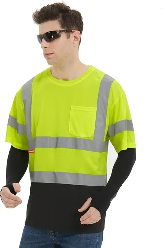 Miniatura 6 de ProtectX Camiseta de seguridad reflectante de manga corta de alta visibilidad, camisas de alta visibilidad transpirables resistentes para hombres