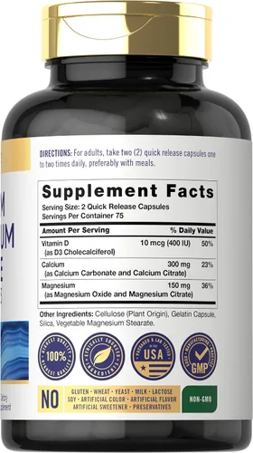 Miniatura 2 de Carlyle Citrato de calcio y magnesio con vitamina D3 150 cápsulas Suplemento sin OMG y sin gluten