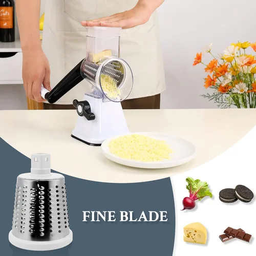 Miniatura 4 de Ralladores de queso con asa, trituradora manual de queso, rallador giratorio con 3 cuchillas de tambor reemplazables para verduras, frutas, Verde