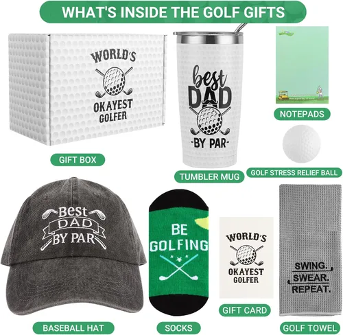 Miniatura 2 de Regalos de golf para papá, regalo único para padre, divertidos regalos de golf para hombres, incluyendo vaso, tazas, calcetines, toalla deportiva