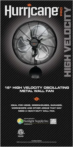 Miniatura 3 de Hurricane Ventilador de Pared de Metal Oscilante Pro de Alta Velocidad con 3 Velocidades, Negro, 16" - Unidad de Enfriamiento de Aire Eléctrica
