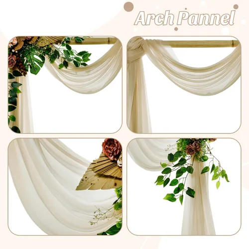 Miniatura 5 de MDS Paquete de 1 panel de cortina de arco de boda (30 pulgadas de ancho x 20 pies de largo) tela de gasa transparente para boda, ceremonia, Dorado