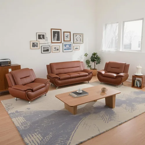 Miniatura 13 de Juego de sofá de cuero para sala de estar, juego de muebles de sala de estar de 3 piezas, juego de sofá moderno con sofá de 3 plazas, sofá biplaza