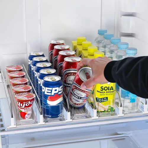 Miniatura 2 de Dispensador de latas de soda para refrigerador, organizador de bebidas autoempujante para nevera, organización de refrigerador de ancho ajustable