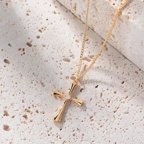 Miniatura 68 de Fettero - Collar con dije de cruz de fe, chapado en oro de 14 K, cadena fina, minimalista, simple, pequeña, para oración, regalo de joyería religiosa