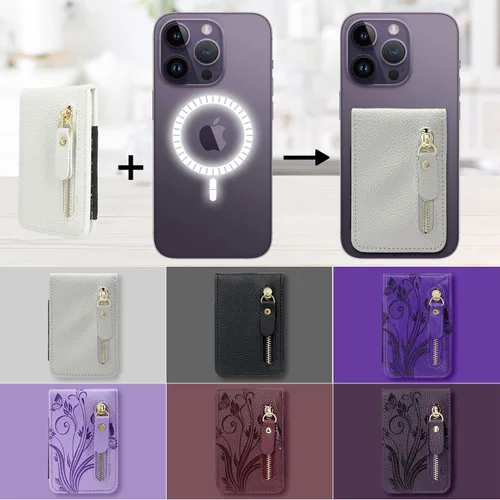 Miniatura 2 de Cartera magnética compatible con MagSafe para modelos de iPhone 15/14/13/12/Pro/Max/Plus, con tarjetero y bolsillo con cremallera para hombres