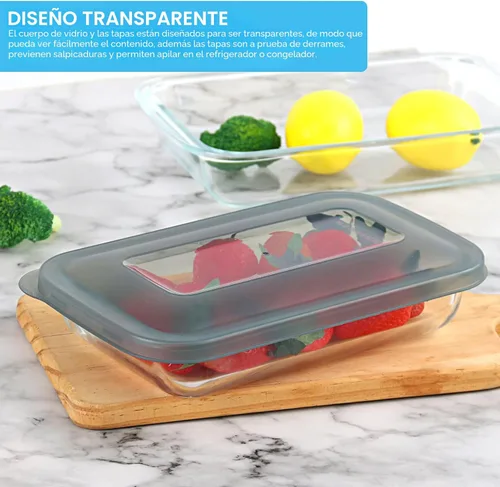Miniatura 5 de KOMUEE Juego de 8 platos de vidrio para hornear con tapas, bandeja rectangular de vidrio para hornear con tapas, moldes para lasaña, sobras, cocina