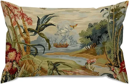 Miniatura 6 de ArogGeld Funda de cojín lumbar asiática de estilo chinoiserie, de lino marrón, pájaro y flor, funda de almohada asiática para sala de estar, A-6