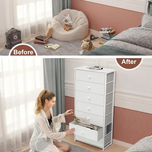 Miniatura 9 de Crestlive Products Tocador Alto, Torre de Almacenamiento de 7 Cajones de Tela, Cajones Verticales - Unidad Organizadora para Dormitorio, Pasillo