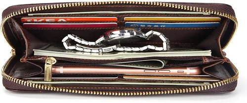 Miniatura 4 de Cartera larga de cuero para hombre, bolso de mano grande para negocios, tarjetero para teléfono, regalo para hombres, padre, hijo, marido, novio