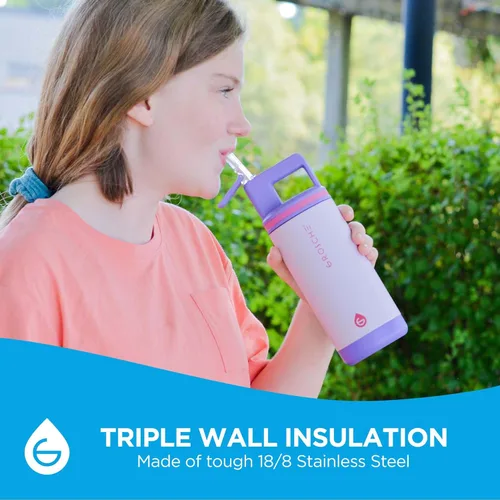 Miniatura 4 de GROSCHE Alpine Flip n' Sip - Botella de agua aislada de 16 onzas para niños, acero inoxidable, a prueba de fugas, con pajilla, perfecta