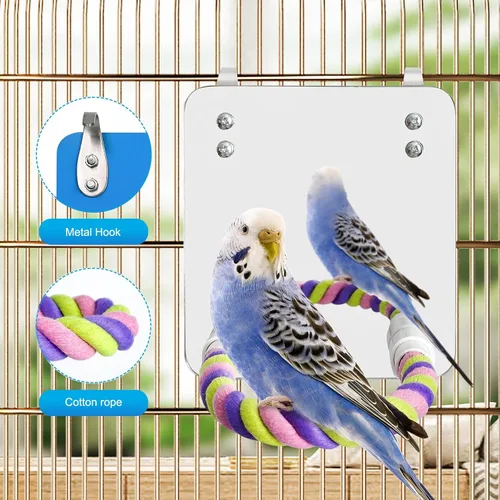 Miniatura 5 de Espejo de pájaro de 5.9 pulgadas con cuerda, perca, juguetes para pájaros, perca cómoda para grises, amazonas, periquitos, cacatúas, conure