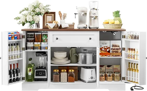 Miniatura 21 de VVFLU Modern Sideboard Buffet Cabinet with Wood Accent and Adjustable Shelves for Kitchen, Dining Room, Living Room