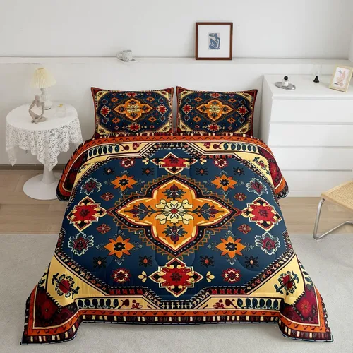 Miniatura 12 de Erosebridal Oriental Bedding - Juego de edredón vintage para cama individual, diseño floral persa, bohemio, tribal, tradicional, estético