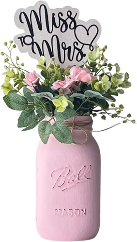 Miniatura 12 de Tarro rosa para centros de mesa, pintado a mano, cuarto de galón envejecido de 32 onzas, 7 pulgadas de alto, centro de mesa rústico de baby shower