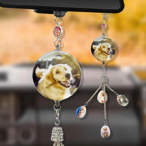 Miniatura 2 de Adornos colgantes de cristal con foto personalizada para automóvil, accesorios personalizados para espejo retrovisor para mujeres y hombres