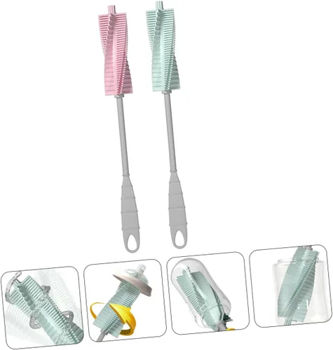 Miniatura 3 de Juego de 2 cepillos para biberón, cepillo de limpieza de silicona y polipropileno con mango antideslizante, mango largo para limpieza profunda