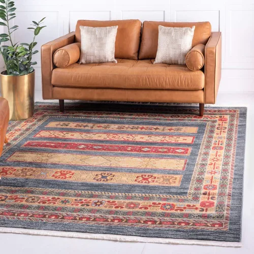 Miniatura 35 de Nomad Tapete contemporáneo de con estampado moderno tribal., Polipropileno, Azul