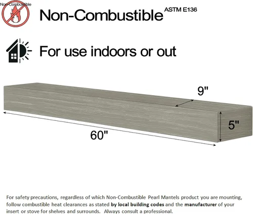 Miniatura 3 de Pearl Mantels ARYB60NCG - Estantería de mantel no combustible, color gris, 60 pulgadas de largo x 9 pulgadas de profundidad x 5 pulgadas de alto
