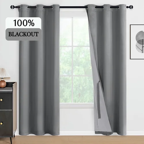 Miniatura 55 de DWCN Cortinas 100% opacas de 84 pulgadas de largo para dormitorio con forro negro, paneles de cortina de ventana de doble capa con aislamiento Azul