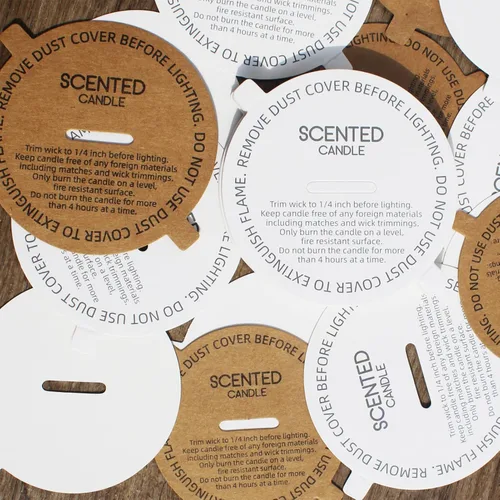 Miniatura 6 de CandMak Cubiertas antipolvo para velas, 48 piezas impresas de papel kraft con tapa antipolvo con lengüeta para hacer velas (12 tamaños)