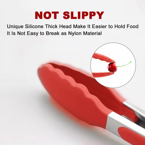 Miniatura 2 de Juego de 2 pinzas de cocina de 9 y 12 pulgadas, de acero inoxidable de primera calidad, sin BPA, de silicona antiadherente, para cocinar a la Rojo