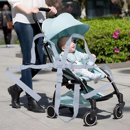 Miniatura 4 de Arnés blanco de 5 puntos para cinturón de seguridad para cochecito, correa ajustable para silla alta y cochecito, cinturón de arnés universal de 5