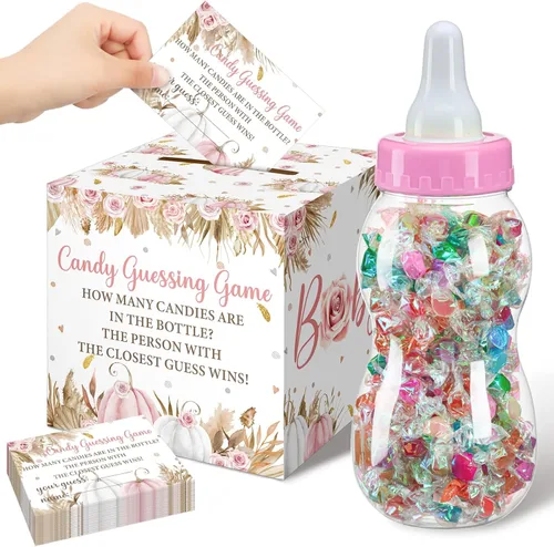 Miniatura 19 de Glenmal Juego de 52 piezas de regalo para juegos de baby shower, biberón grande para juego de ducha, adivina cuántos caramelos, decoraciones