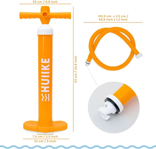 Miniatura 2 de HUIIKE Bomba manual de tabla de remo con bomba manual de doble acción de 15 PSI, bomba de mano estable para paddleboard, bomba de mano de Naranja