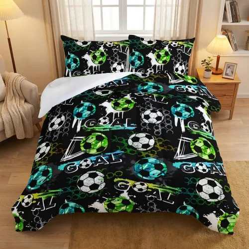 Miniatura 14 de AILONEN Juego de edredón de béisbol tamaño individual, juego de ropa de cama para niños, cama deportiva para niños en una bolsa, 1 juego de edredón