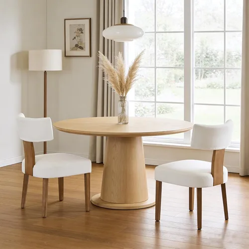 Juego de 2 sillas de comedor modernas, sillas de cocina tapizadas con respaldo curvo, sillas de comedor de lino de granja, cómodas sillas de madera