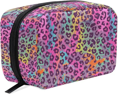 Miniatura 33 de MNSRUU Pequeña bolsa de cosméticos para niñas y mujeres, de viaje, con estampado de leopardo colorido, organizador de artículos de tocador