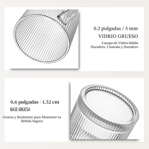 Miniatura 8 de INSETLAN Vaso de vidrio acanalado de 24 onzas con asa y tapa, paquete de 2 tazas grandes para café helado con pajitas, taza de vidrio moderna