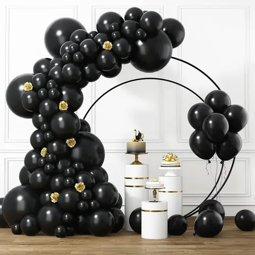 RUBFAC Globos negros de diferentes tamaños, 105 unidades de 5/10/12/18 pulgadas para arco de guirnalda, globos de látex de fiesta de alta calidad