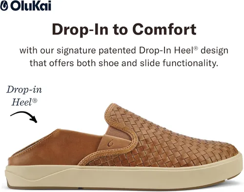 Miniatura 2 de OLUKAI Lae'ahi Lauhala - Zapatos de cuero tejido para hombre, versátiles tenis de cuero para uso diario, diseño fácil de poner, uso durante todo