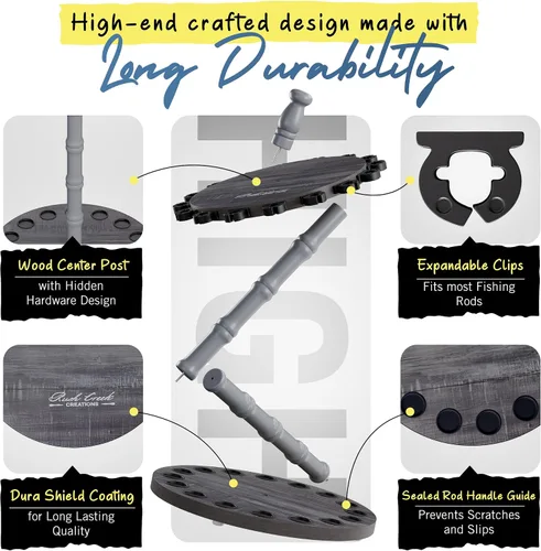 Miniatura 3 de Rush Creek Creations Soporte redondo para 16 cañas de pescar para garaje, soporte de cañas de pescar de acceso 360° para cañas de pescar, carretes
