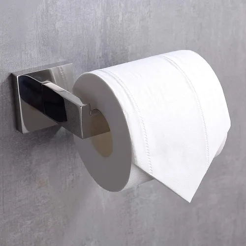 Miniatura 3 de TASTOS Soporte de papel higiénico de cromo pulido SUS304 de acero inoxidable, moderno soporte cuadrado de medio abierto para baño de 5 pulgadas