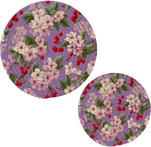 Miniatura 9 de Salvamanteles de flores de amapola otoñal para platos calientes, ollas y sartenes, salvamanteles tejidos de algodón, redondo, grande, decoración