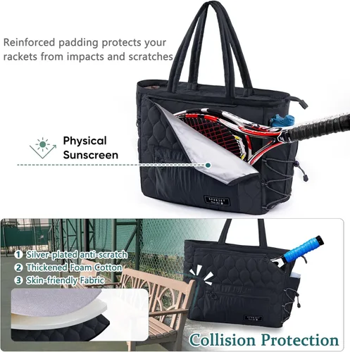 Miniatura 4 de Bolsa de Gimnasio de Tenis para Mujeres, Bolsa de Tenis con Capacidad para 2-4 Raquetas con Compartimento para Zapatos y Bolsillo Húmedo, Bolsas
