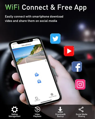 Miniatura 3 de Cámara de salpicadero delantera y trasera, cámara doble WiFi 4K+1080P para automóviles con aplicación, grabadora de salpicadero de 3" IPS, visión