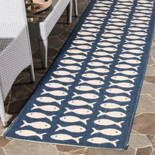 Miniatura 4 de SAFAVIEH Alfombra lavable para exteriores, colección Patio de 2.3 x 6.7 pies, color negro y beige, no desprende pelusa y fácil limpieza, ideal