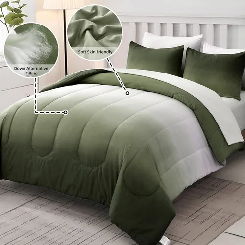 Miniatura 2 de Juego de edredón de 7 piezas color verde oliva para cama King - Juego de cama ligero con gradiente de color verde oscuro en una bolsa, juego de cama