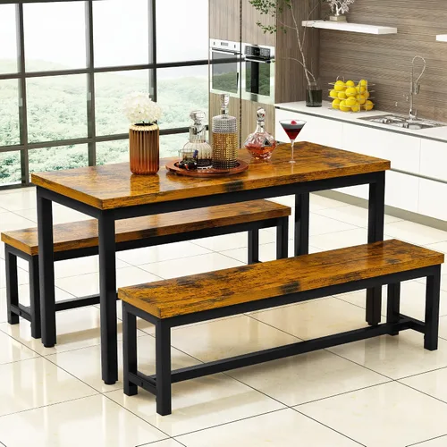 Miniatura 4 de AWQM Juego de mesa de comedor, juego de cocina con 2 bancos, ideal para el hogar y la habitación, desayuno de 43.3 x 23.6 x 28.5 pulgadas, bancos