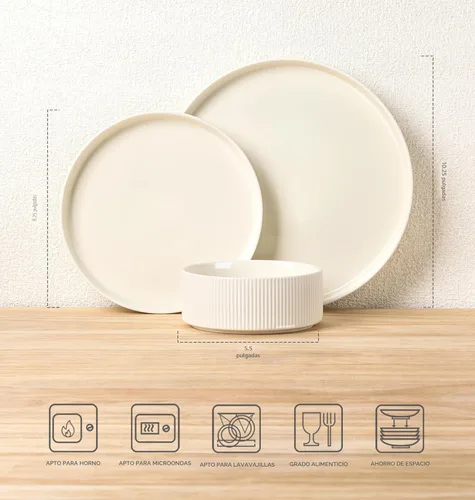 Miniatura 7 de TheTerra Juegos de Vajilla de Cerámica para 4, 12 Piezas de Platos y Cuencos Ligeros de Porcelana, Juego de Vajilla Resistente a los Arañazos, Apto