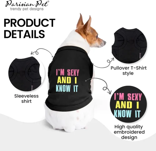 Miniatura 3 de Parisian Pet - Camiseta bordada para perros y gatos, con texto en inglés Sexy and I Know It, XS Sexy y lo sé