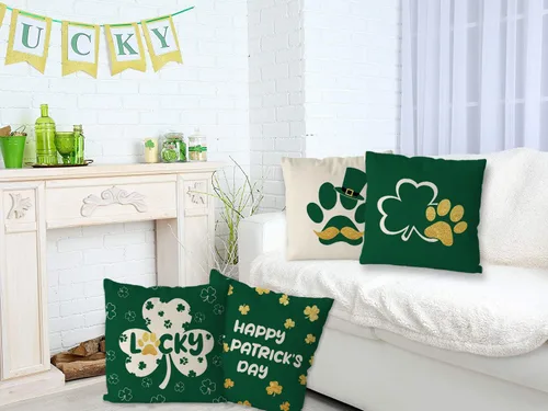 Miniatura 2 de GAGEC Juego de 4 fundas de almohada del Día de San Patricio de 18 x 18 pulgadas, divertidas fundas de almohada con diseño de patas de perro, diseño