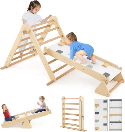 Miniatura 10 de Olakids Pikler - Juego de triángulos 7 en 1, juguetes de escalada para niños pequeños, plegable de madera Montessori, gimnasio de selva con escalera